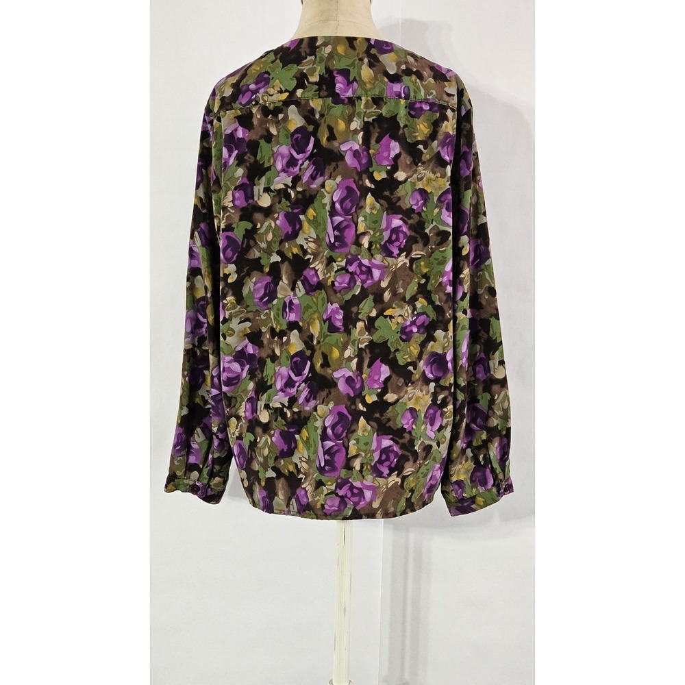 Southern Lady Floral Pleated Front Longsleeve Button Front Blouse - Picture 2 of 10